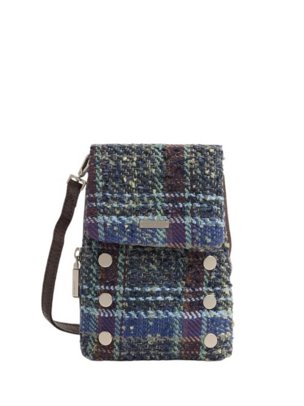 Hammitt Blue and Brown Tweed and Brown Leather VIP Mobile Crossbody Bag
